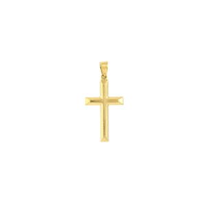 14K Solid Gold Classic Beveled Edge Cross Pendant