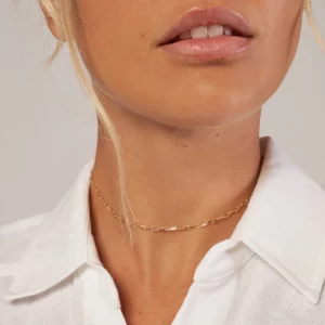 Real 14K Solid Gold Paperclip Chain Choker Necklace