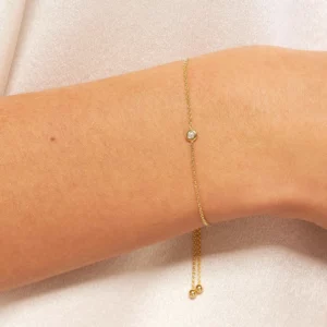 14K Solid Real Gold Diamond Bezel Bolo Bracelet